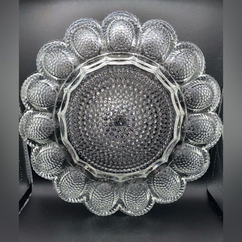 VTG Indiana Glass Hobnail Deviled Egg Serving Platter 11” Heavy Clear Glass USA